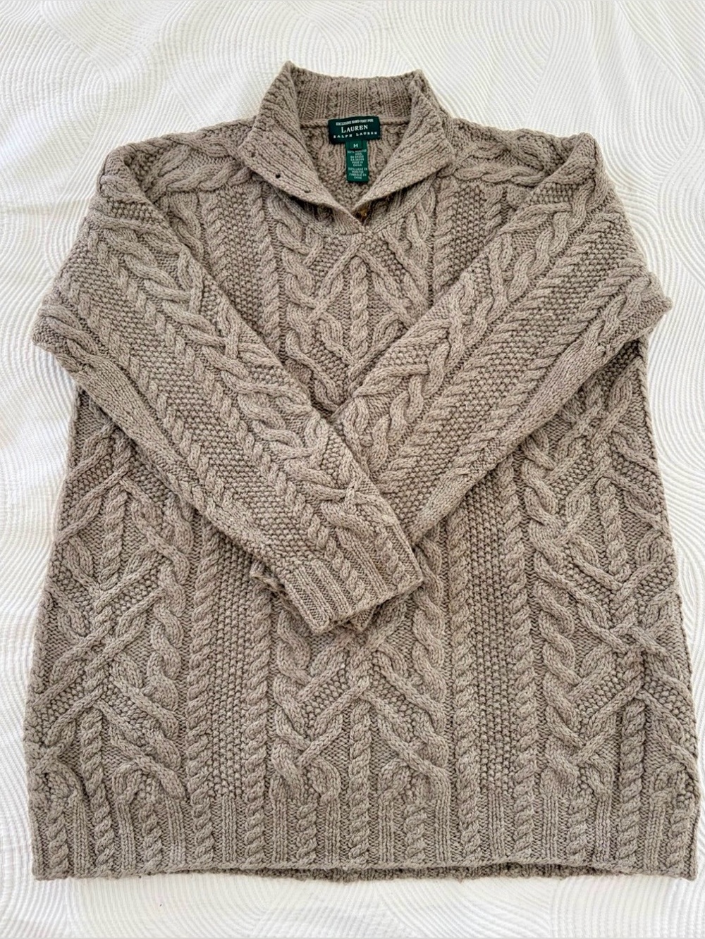 Lauren Ralph Lauren Women’s Cable Knit Shawl Collar Sweater - Taupe/ Brown/Wheat